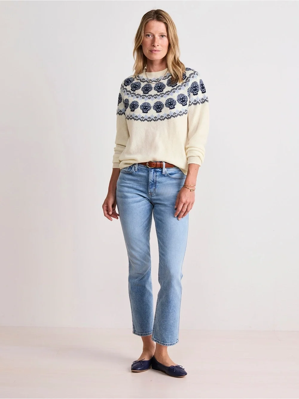 Vineyard Vines Cashmere Cream Crewneck Fair Isle Shell Sweater XS - Picture 2 of 3